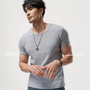 續(xù)點 短袖t恤男圓領(lǐng)夏修身健身緊身運動韓版休閑棉質(zhì)純色打底彈力汗衫 灰色 升級重磅羅紋棉 L 碼108-126斤左右修身版型