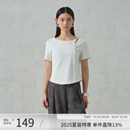 阿依蓮【商場同款】時尚休閑短袖T恤女夏季2025新款氣質(zhì)設(shè)計感鏤空上衣 梔子白 S