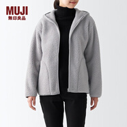 無印良品 MUJI 女式 長毛抓絨連帽衫 BBJ21A2A 柔軟外套短款外套 淺銀灰色 S