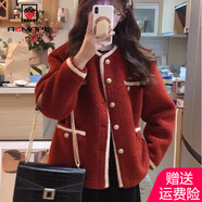 AEMAPE紅色小香風(fēng)厚外套女春秋2025冬季設(shè)計(jì)感紅色短外套女小個(gè)子夾克 紅色 M