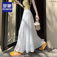 羅蒙（ROMON）白色雪紡百褶裙拼接大擺半身裙女春夏溫柔風(fēng)高腰顯瘦垂感a字長(cháng)裙 白色 M 100-115