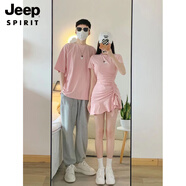 JEEP SPIRIT不一樣的情侶裝夏裝2025新款春夏t恤裙子套裝一裙一衣設計感小眾 粉紅色 2XL 男【165-190斤左右】