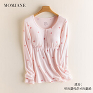 Mom Jane哺乳上衣秋衣T恤莫代爾孕婦春夏季薄款棉產(chǎn)后喂奶月子服免穿文胸 粉印桃心 可拆罩杯 L 建議體重(110-140斤)