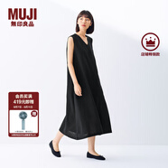 無印良品（MUJI）女式 棉 漢麻 無袖連衣裙女裝裙子夏季 連身裙長裙 BCD91C5S 黑色 S （155/80A）