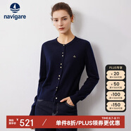 Navigare意大利小帆船女士全羊毛針織開衫休閑毛衣外套2334094509 藍(lán) L 
