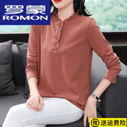 羅蒙（ROMON）23年新款長(cháng)袖t恤女春秋季純棉休閑寬松老媽早秋裝體恤衫上衣 CW-298磚紅色 XL (建議115-130斤)