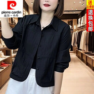 皮爾卡丹（pierre cardin）2025年小個(gè)子襯衫外套女士媽媽春夏款輕薄寬松大碼短外套上衣女裝 黑色【-襯衫外套】 輕薄 L 建議100-115斤