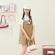 紫涵（ZIHAN）假兩件襯衫拼接背帶裙女2025年夏季新款學(xué)院風(fēng)減齡短袖a字裙 卡其 XS