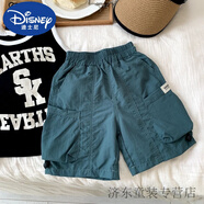 迪士尼（Disney）男童工裝短褲新款兒童夏季洋氣五分褲寶寶夏裝純色百搭休閑褲 官方旗艦LAVI 綠色【冰絲短褲】 100 建議身高100cm