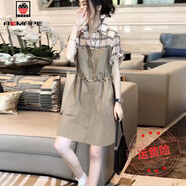 AEMAPE氣質(zhì)休閑襯衫連衣裙女收腰拼接格子工裝直筒裙2025夏季新款歐洲站 MX-7-3369_卡其色 3XL 建議145-160斤