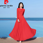 皮爾卡丹（pierre cardin）紅色雪紡長(cháng)袖連衣裙女2025新款春秋時(shí)尚收腰長(cháng)款超仙大擺沙灘長(cháng)裙 紅色 M 建議102斤以?xún)?
                                         title=