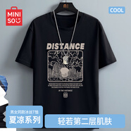 名創(chuàng)優(yōu)品（MINISO）冰絲短袖t恤男士夏季涼感透氣半袖學(xué)生休閑百搭男裝運(yùn)動速干衣服  黑色(大遠(yuǎn)方山云) L 175(體重120-140斤左右)