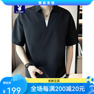 花花公子（PLAYBOY）假兩件T恤男V領(lǐng)短袖男ins v18黑色 2XL 均碼