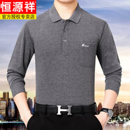 恒源祥（HYX）長(cháng)袖翻領(lǐng)T恤男士秋冬季新款中老年口袋大碼寬松爸爸裝秋衣打底衫 深灰色 XL 52碼：建議140-160斤