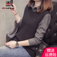 AEMAPE針織衫女春秋季2025年新款女士裝洋氣打底毛衣假兩件時(shí)尚 黑色 2XL