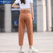 莫代爾文藝小清新彈力高腰九分哈倫褲2025夏季新款簡約顯瘦薄款透氣褲子 銹紅色 L