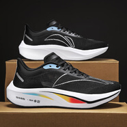 李寧（LI-NING）李寧赤兔8pro飛電5C青少年碳板跑鞋男減震跑步鞋學(xué)生運動(dòng)跑鞋男女 黑白單網(wǎng) 38