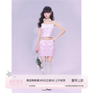茹纖雨季櫻桃香氣 純欲風(fēng)緞面吊帶女夏季系帶拼接小背心 粉色背心 S （碼）