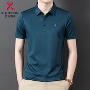 勁霸男裝（K-Boxing）短袖t恤男士夏季新款純色休閑桑蠶絲polo衫翻領(lǐng) 9022 墨綠色 L 175/92A