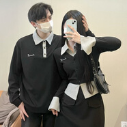 情侶裝一男一女春秋季t恤長袖早秋穿搭衛(wèi)衣學(xué)院風(fēng)套裝女一衣一裙 男衣 M