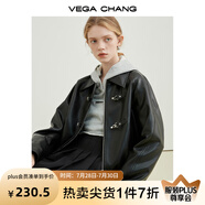 VEGA CHANG機(jī)車風(fēng)皮衣女春秋季2025年韓版bf風(fēng)一字扣PU皮夾克短外套 黑色 L
