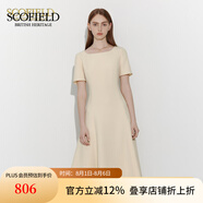 SCOFIELD女裝立體波浪裙擺小黑裙簡(jiǎn)約短袖連衣裙2024夏季新款 淺黃色 L 170