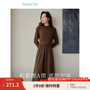 茵曼（INMAN）燈芯絨連衣裙春秋女裝新品長袖休閑針織禮服中長裙子 咖啡色 L