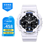 卡西歐（CASIO）手表G-SHOCK學(xué)生運(yùn)動(dòng)防水防震黑金武士大表盤(pán)石英情侶表 男友禮物 潮酷白藍(lán) GA-100B-7A
