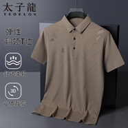 太子龍（TEDELON）短袖T恤男士父親節(jié)禮物夏季冰絲爸爸裝中老年翻領(lǐng)polo衫 吉金駝52