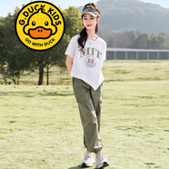 G.DUCKKIDS品牌童裝女童夏裝套裝短袖長(zhǎng)褲拼色兩件套女孩5-16歲兒童運(yùn)動(dòng)套裝 BQ1613 軍綠色 160