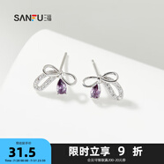 三福925銀簡約紫鉆耳釘一對(duì) 時(shí)尚經(jīng)典首飾耳飾配飾耳環(huán)839650 蝴蝶結(jié) 1克