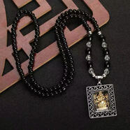 紀梵蒂 GEFIODEY泰國象神復古佛牌吊墜財神佛珠串珠裝飾項鏈毛衣鏈男女款項鏈配飾 圓珠鏈方形金佛牌項鏈