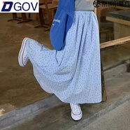 DGOV2025春夏新款溫柔風(fēng)波點(diǎn)長(zhǎng)裙女簡(jiǎn)約顯瘦百搭休閑a字裙遮胯半身裙 淺藍(lán)色1654小清新半身裙 XL 裙長(zhǎng)86建議120-140斤