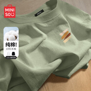 名創(chuàng  )優(yōu)品（MINISO）咖啡色t恤男美式潮流短袖2025新款夏季重磅男士純棉長(cháng)袖涂鴉體恤 【220G重磅長(cháng)袖】灰綠(筆刷秋色胸標) XL /180(體重140-155斤)