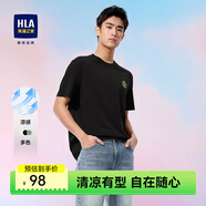 HLA海瀾之家短袖T恤男25新涼感短袖男夏HNTBW2J030A 黑色花紋67 165/84A S推薦114~124斤