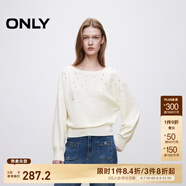 ONLY2024秋季新款舒適通勤水鉆蝙蝠袖寬松長袖針織衫女|124324009 A43 奶油白色 M (165) 84A