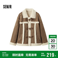 森馬（Semir）外套女牛角扣翻領(lǐng)寬松文藝2024冬季仿麂皮仿兔毛夾克109724108011
