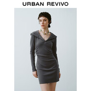 UR2025秋季新款女裝休閑連帽抽繩半開(kāi)襟修身連衣裙UYY750125