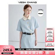 VEGA CHANG法式茶歇連衣裙女2025夏季新款高級感氣質小個子顯瘦赫本風長裙子 baby藍（長款升級版） M