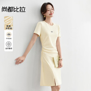 尚都比拉小個(gè)子連衣裙女夏季抽褶收腰顯瘦t恤裙短款休閑裙子 杏色  S 