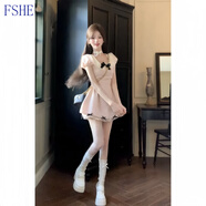 FSHE熱戀千金風(fēng)短裙秋季收腰顯瘦設(shè)計感純欲甜美蝴蝶結(jié)氣質(zhì)連衣裙女 粉色連衣裙  S 【80-95斤】