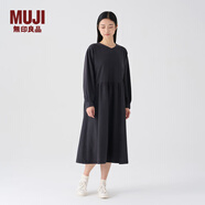 無印良品（MUJI）女式 法蘭絨抽褶連衣裙 美拉德純棉起毛寬松長裙子秋冬 BC08CC3A 炭灰色 S 155/80A