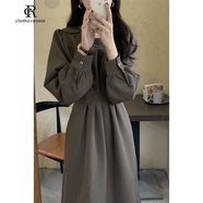 clotho Rennie連衣裙女2024春秋新款修身顯瘦氣質百褶韓版打底百搭中長款裙子 咖色 3XL