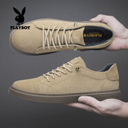 花花公子（PLAYBOY）輕奢高端男鞋2025秋季新款真皮牛皮休閑鞋子男士百搭商務(wù)板鞋男 沙色 39