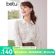 百圖betu女裝春季新款襯衫復(fù)古印花翻領(lǐng)長袖雪紡上衣女2401T21 米白 L