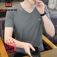 AEMAPE美國蘋果短袖t恤男設(shè)計(jì)感潮牌夏季新款冰絲半袖體恤雞心領(lǐng)上衣 灰色 2XL
