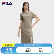 FILA斐樂(lè)針織連衣裙2025夏季時(shí)尚休閑開(kāi)叉顯瘦修身T恤長(zhǎng)裙