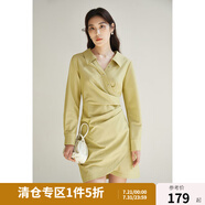 獨(dú)束大碼女裝高腰顯瘦襯衫連衣裙春裝新品通勤百搭氣質(zhì)設(shè)計(jì)感長(zhǎng)裙 霧霾黃 L (尺碼：2)
