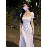 妍莉芬（yanlifen）白色吊帶連衣裙子女2025夏季新款法式茶歇小個(gè)子初戀收腰a字長(zhǎng)裙 白色短袖 L 【111-120斤】