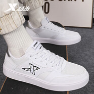 特步男鞋板鞋2026春夏季網(wǎng)面透氣滑板休閑鞋子輕便運動(dòng)鞋男板鞋子男士 新白色/新金屬銀 44